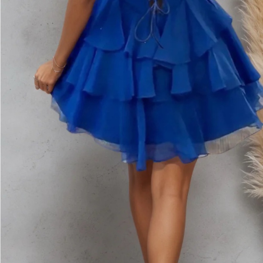 Elegant Royal Blue Strapless Dress - Picture 4 of 4